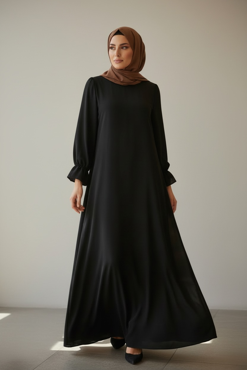 Abaya en soie de médine manche tulipe