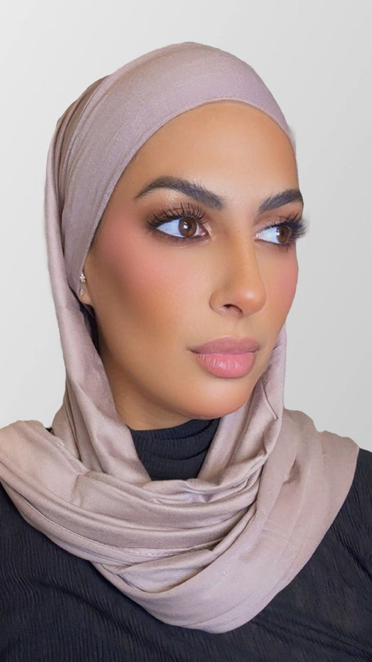 Hijab bonnet intégré mauve poudré